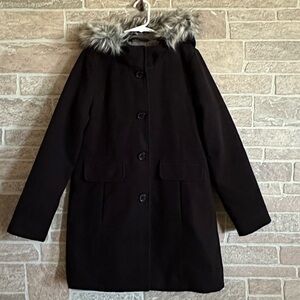 Cat & Jack Black Coat with Faux Fur Hood